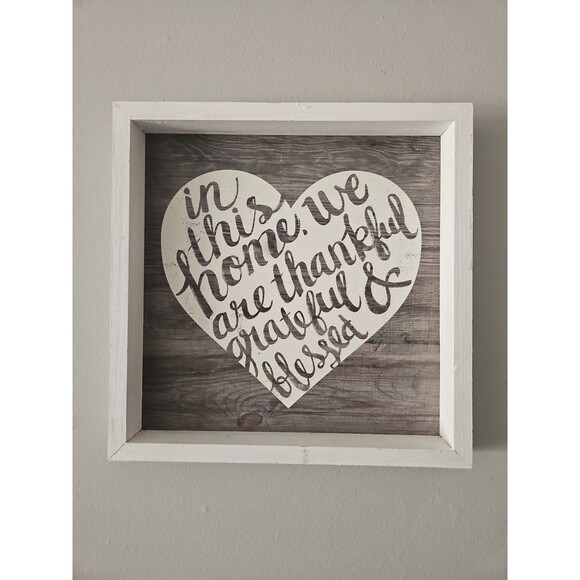 In This Home, We Are Thankful Grateful & Blessed Hanging Wall Art Gray Whitewash - Picture 1 of 7